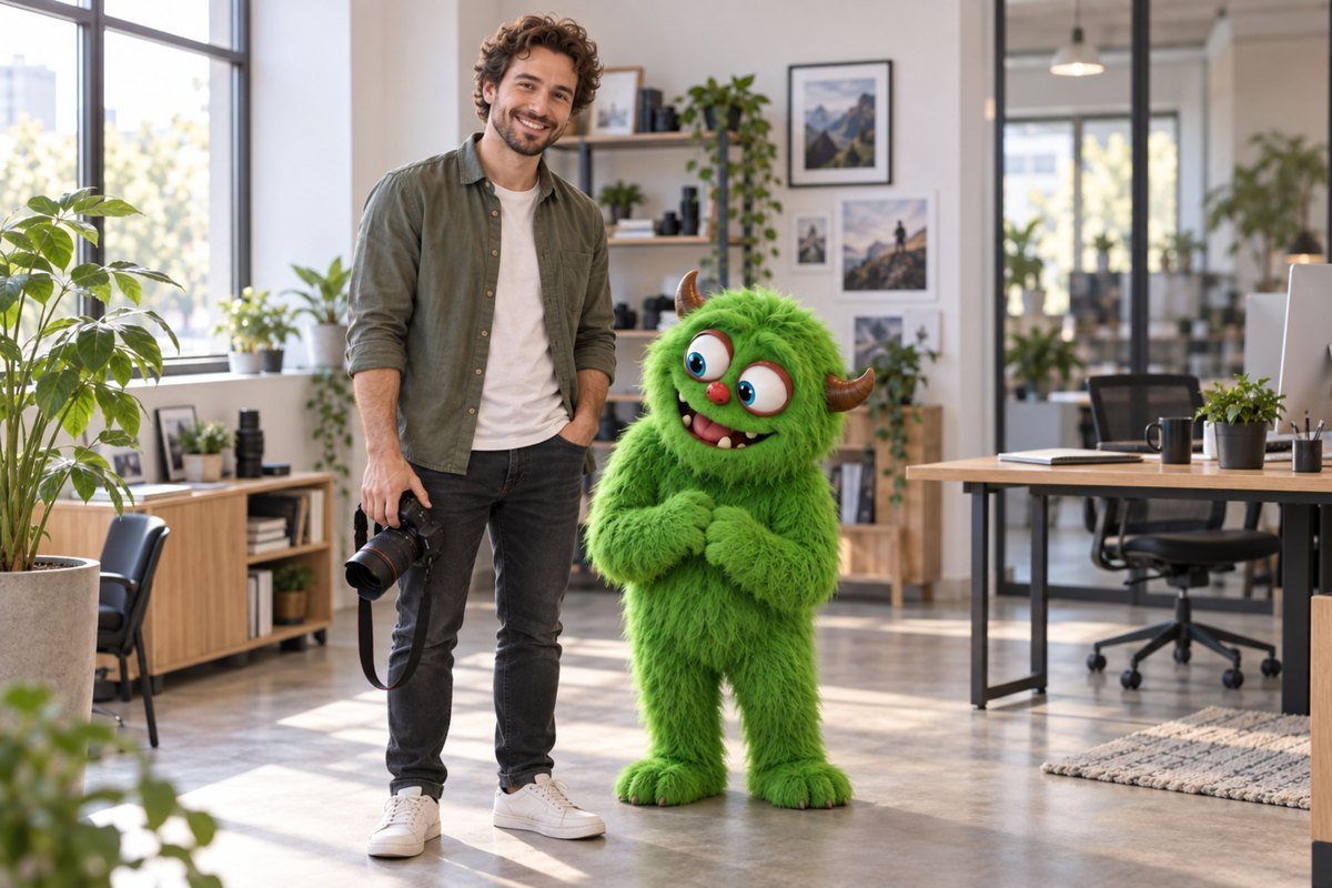 Een fotograaf met camera staat naast het groene monster.