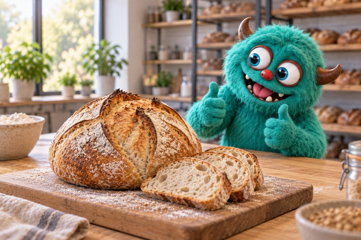 Broden op een werktafel met het turquoise monster op de achtergrond.