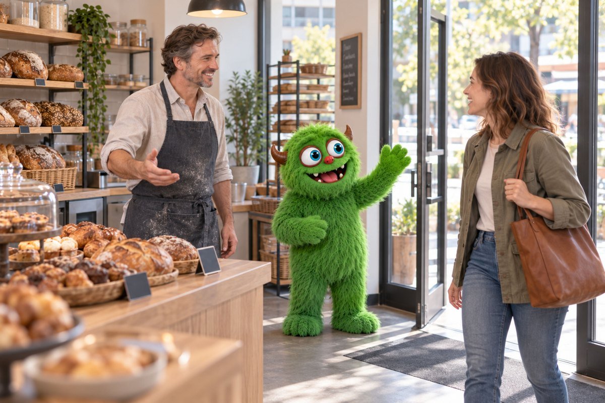 Een klant wordt ontvangen in een bakkerij met het groene monster.