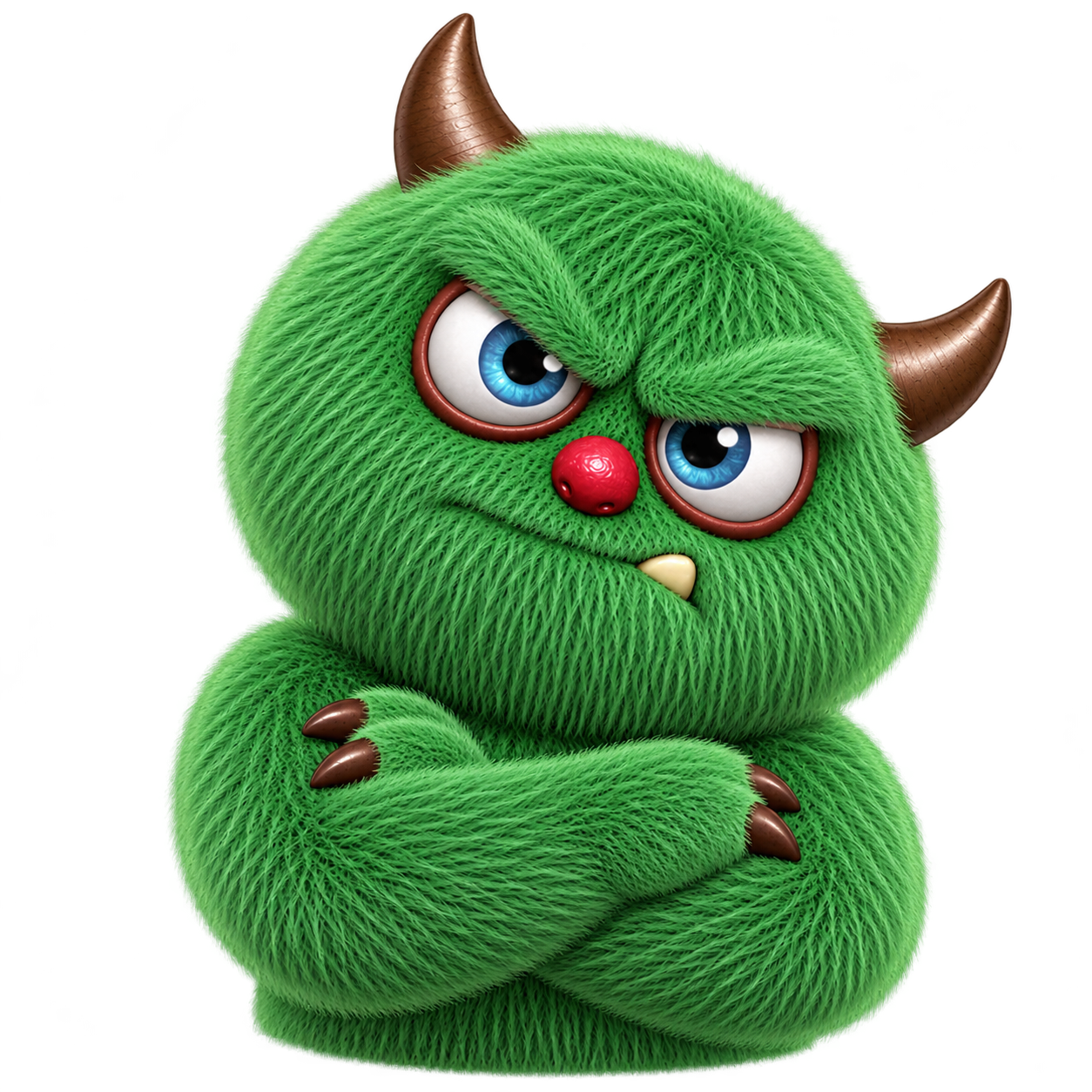 Het groene monster kijkt kritisch met de armen over elkaar